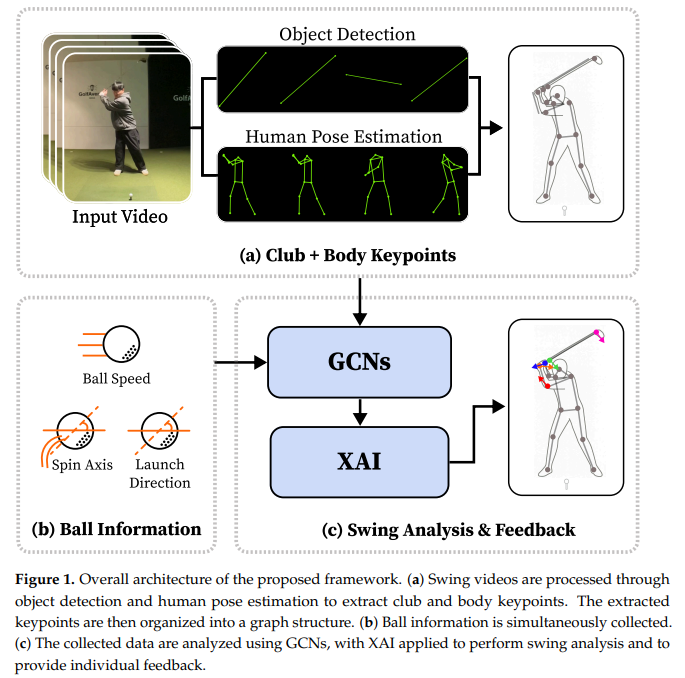 Cropped preview of the golf swing analysis framework showing club and body keypoint extraction
